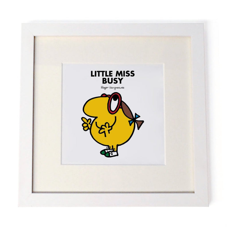 Little Miss Busy White Framed Print